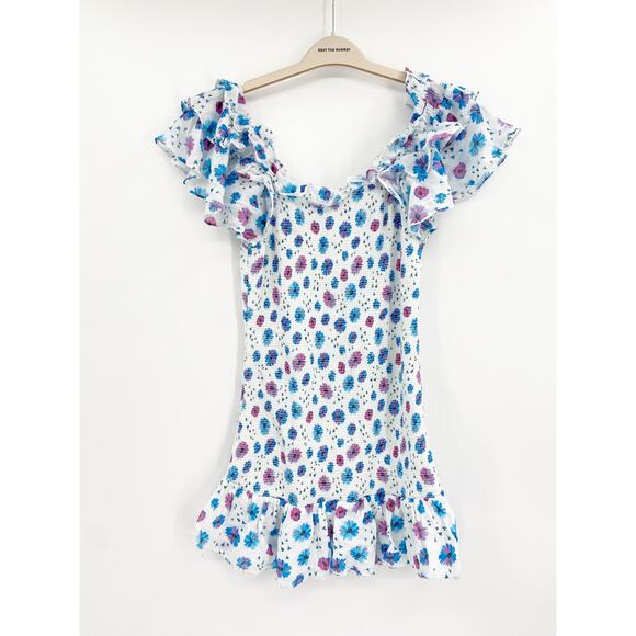 LoveShackFancy Kodie Deep Cotton Candy Smocked Floral Print Mini Dress Size L - Picture 3 of 7